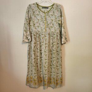 Gudrun Sjoden Green and Yellow Floral Midi Dress